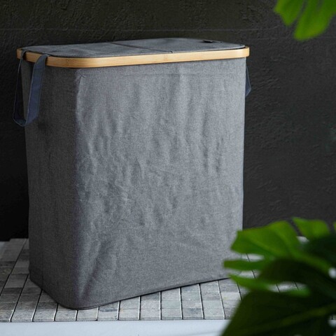 Cos de rufe Nellie, Homla, 55.5x34.5x60 cm, poliester/bambus, gri inchis/natur