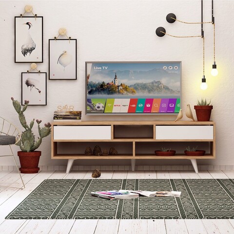 Comoda tv, mod design, glasgow, 140x52x35 cm, stejar / alb