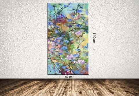 Tablou decorativ field flowers, tablo center, 60x140 cm, canvas, multicolor