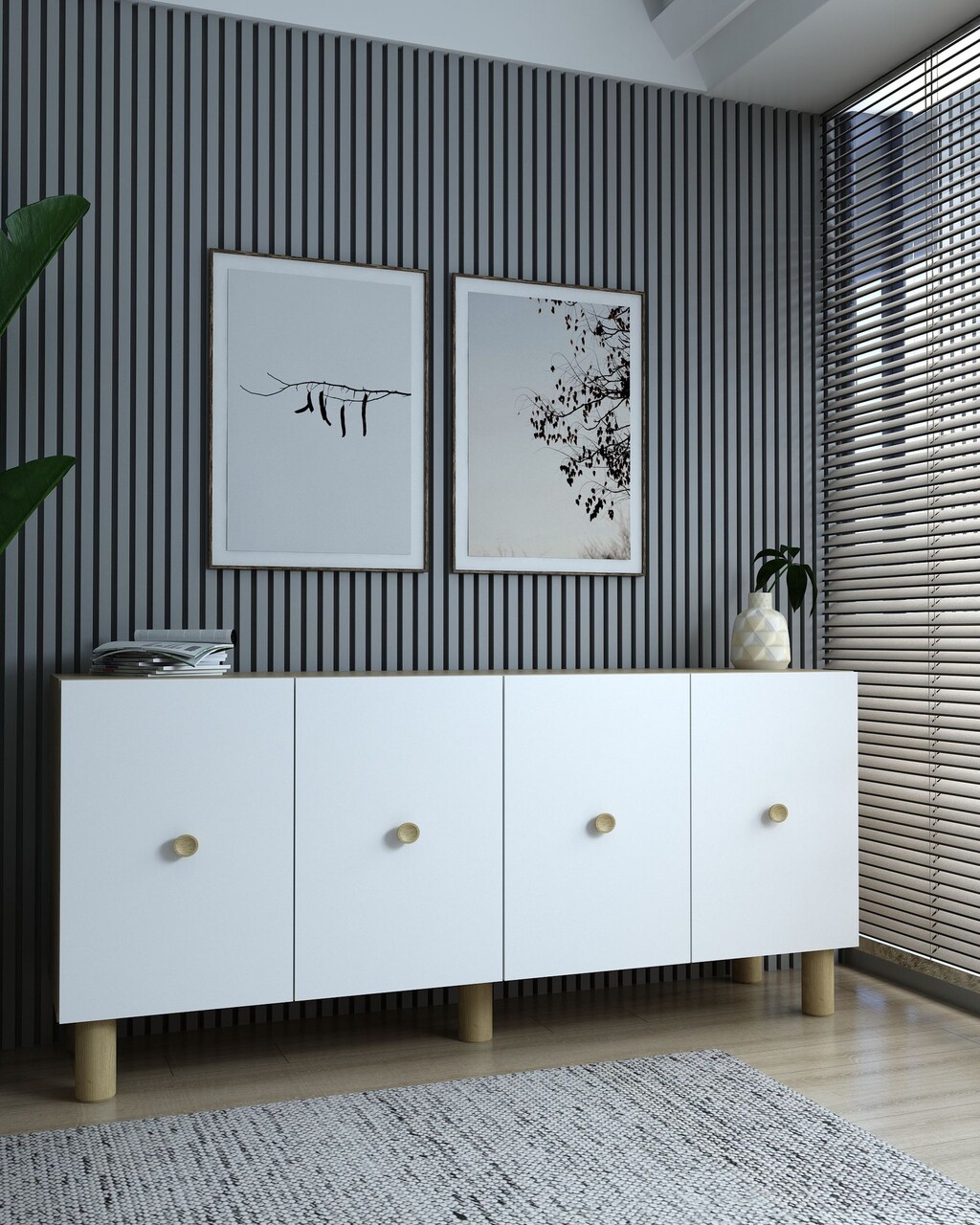 Consola, Hanah Home, Zeyn, 150x75x32 cm, PAL , Maro, Alb - view 2
