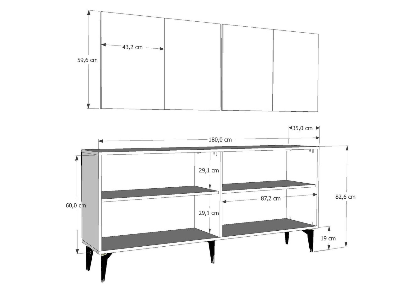 Consola, Hanah Home, Samba, 180x78.6x35 cm, PAL , Antracit / Aur