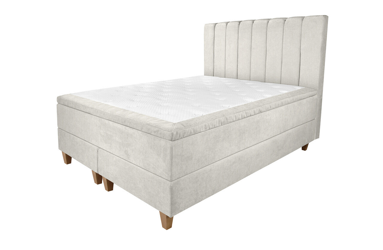 Pat matrimonial, Stockholm, Lines E, 160x200 cm, saltea tip Pocket, topper memory, Bej - 1 | YEO