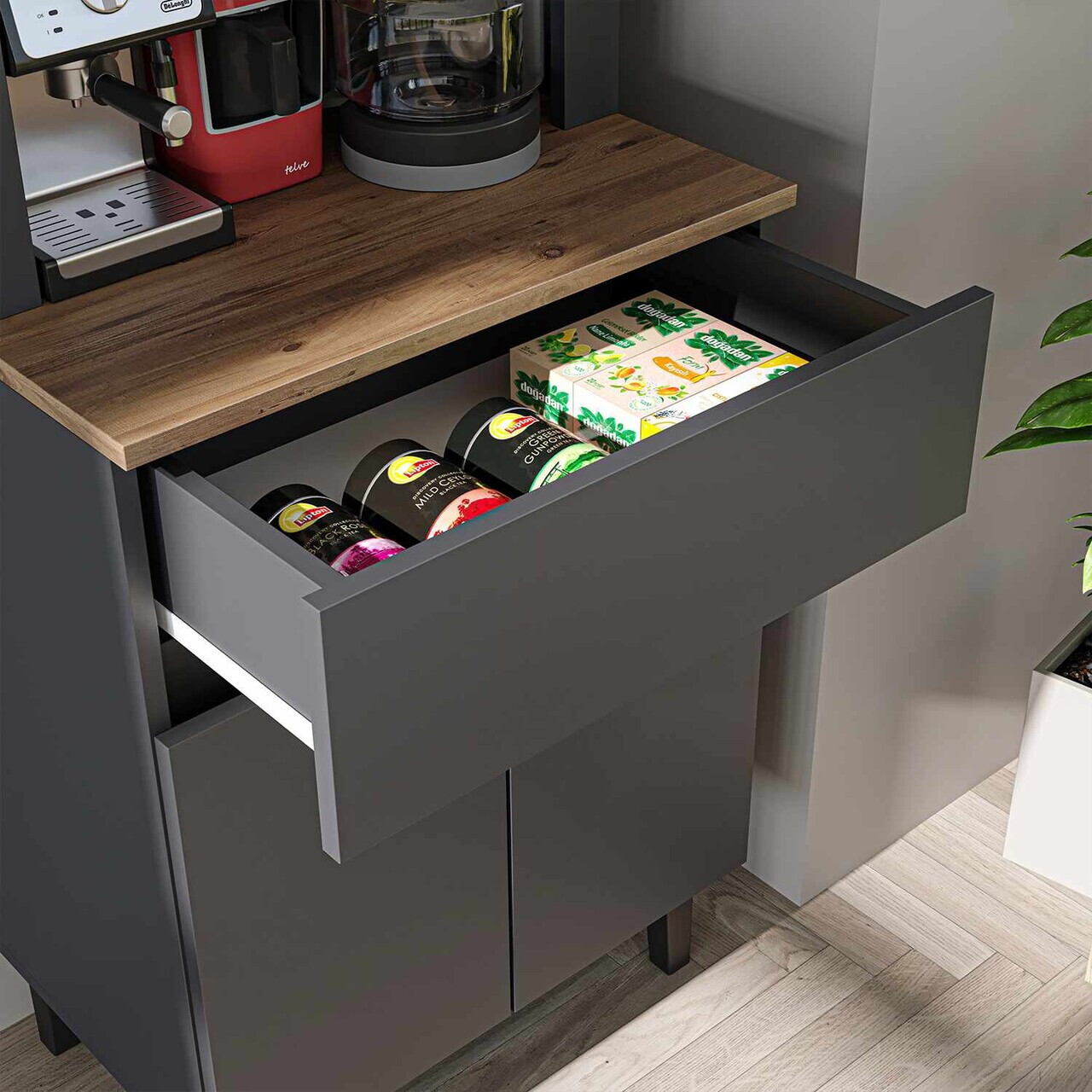 Dulap de bar pentru cafea, Hanah Home, Ledli, 60x179x41.8 cm, PAL, Antracit — imaginea 4