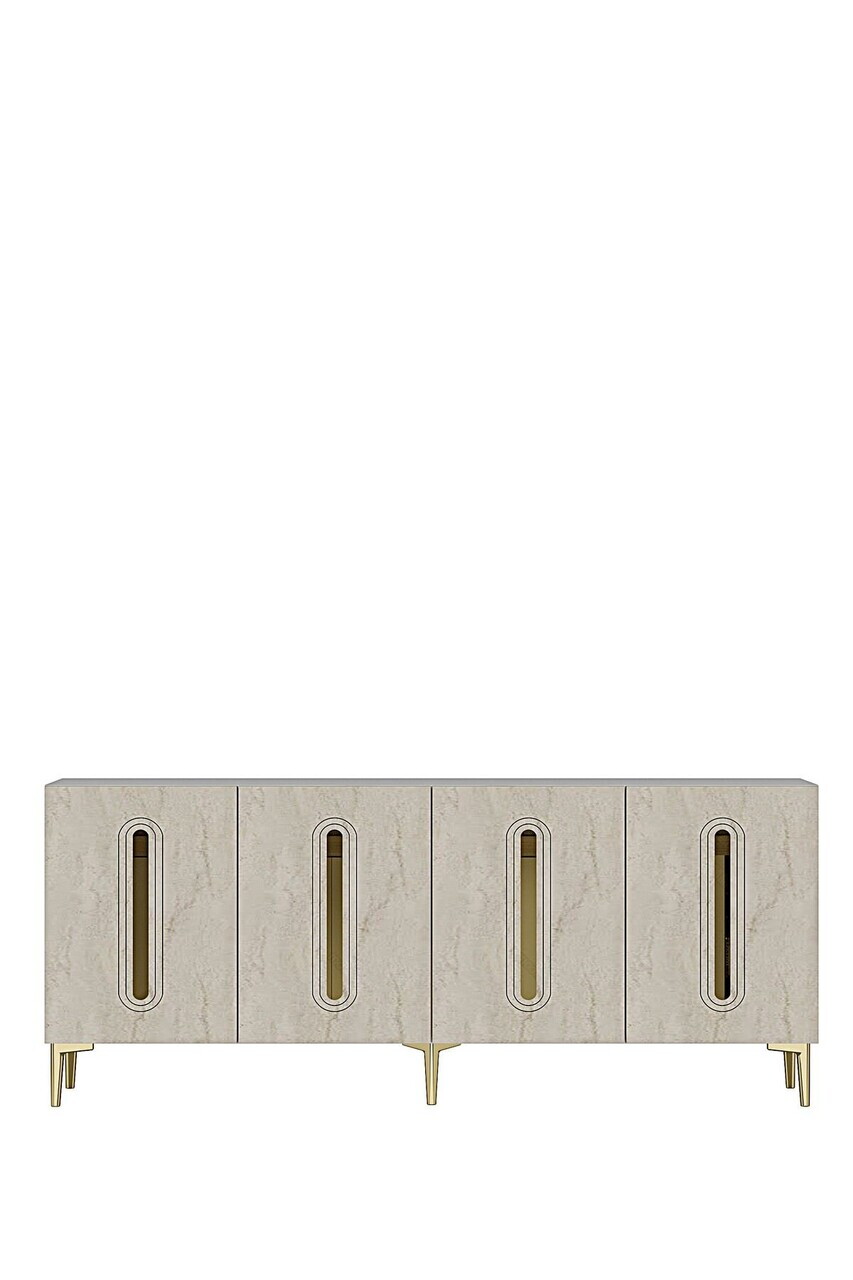 Consola, Hanah Home, Rany 180, 180x75x32 cm, White / Travertine / Gold — imaginea 5