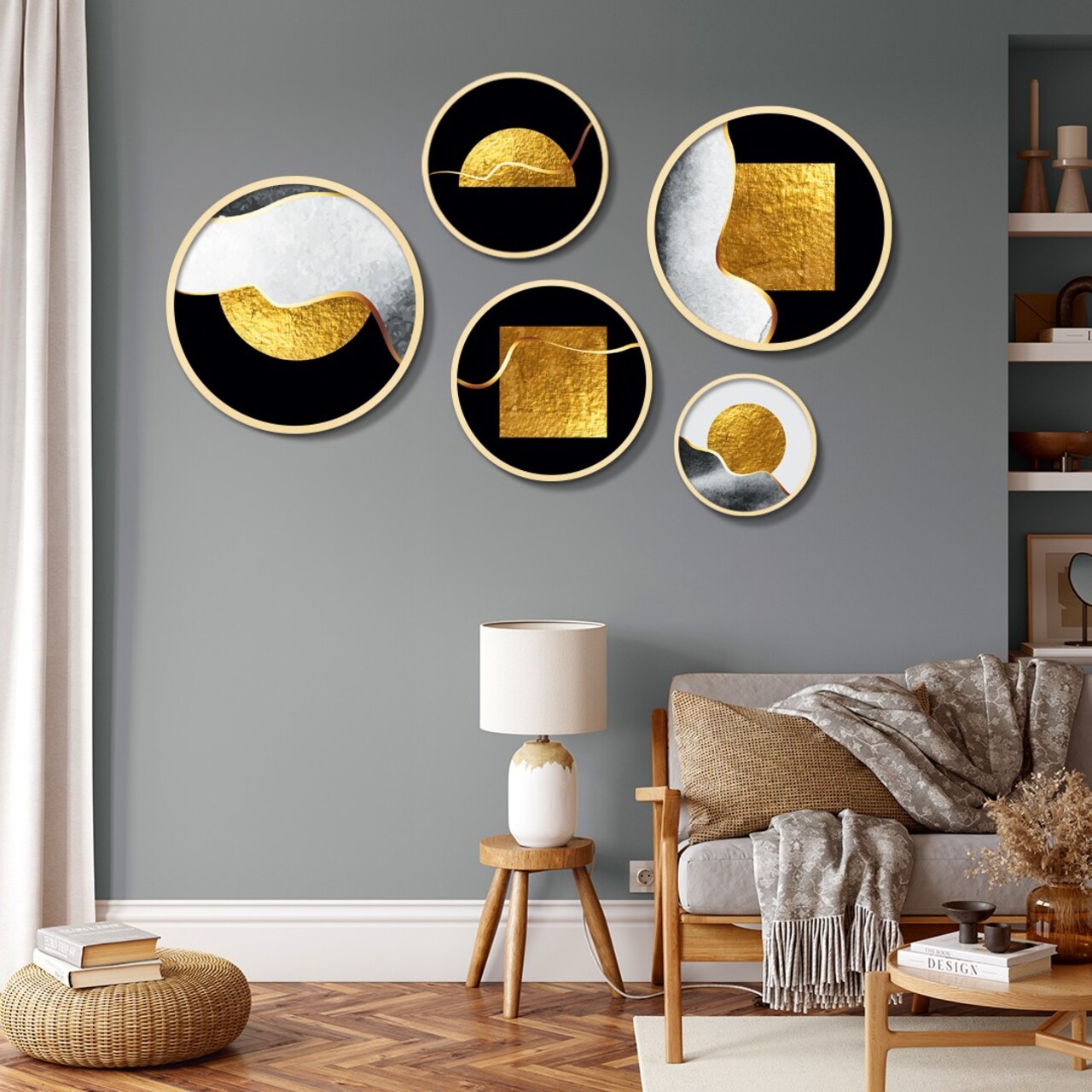 Tablou decorativ (5 Pieces), Iaht-09, Dimensiuni: 43,5 x 43,5 cm (1 bucată), Multicolor - view 2