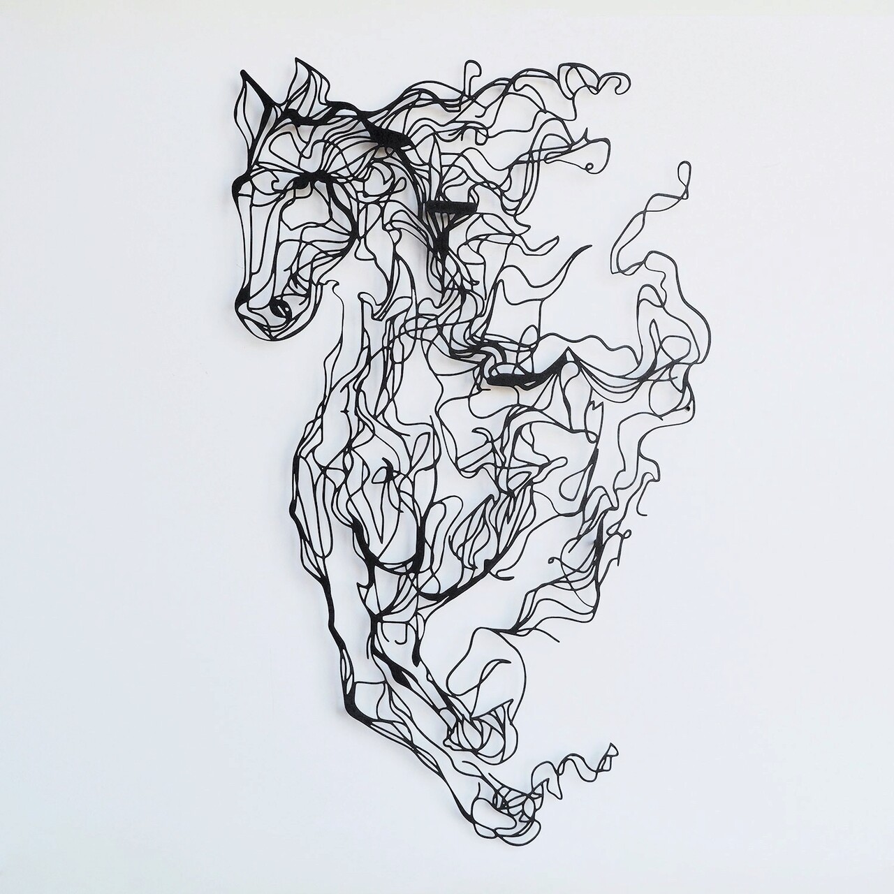 Decoratiune de perete, Metal Horse Line Art, Otel, Dimensiune: 66 x 41 cm, Negru - 2 | YEO