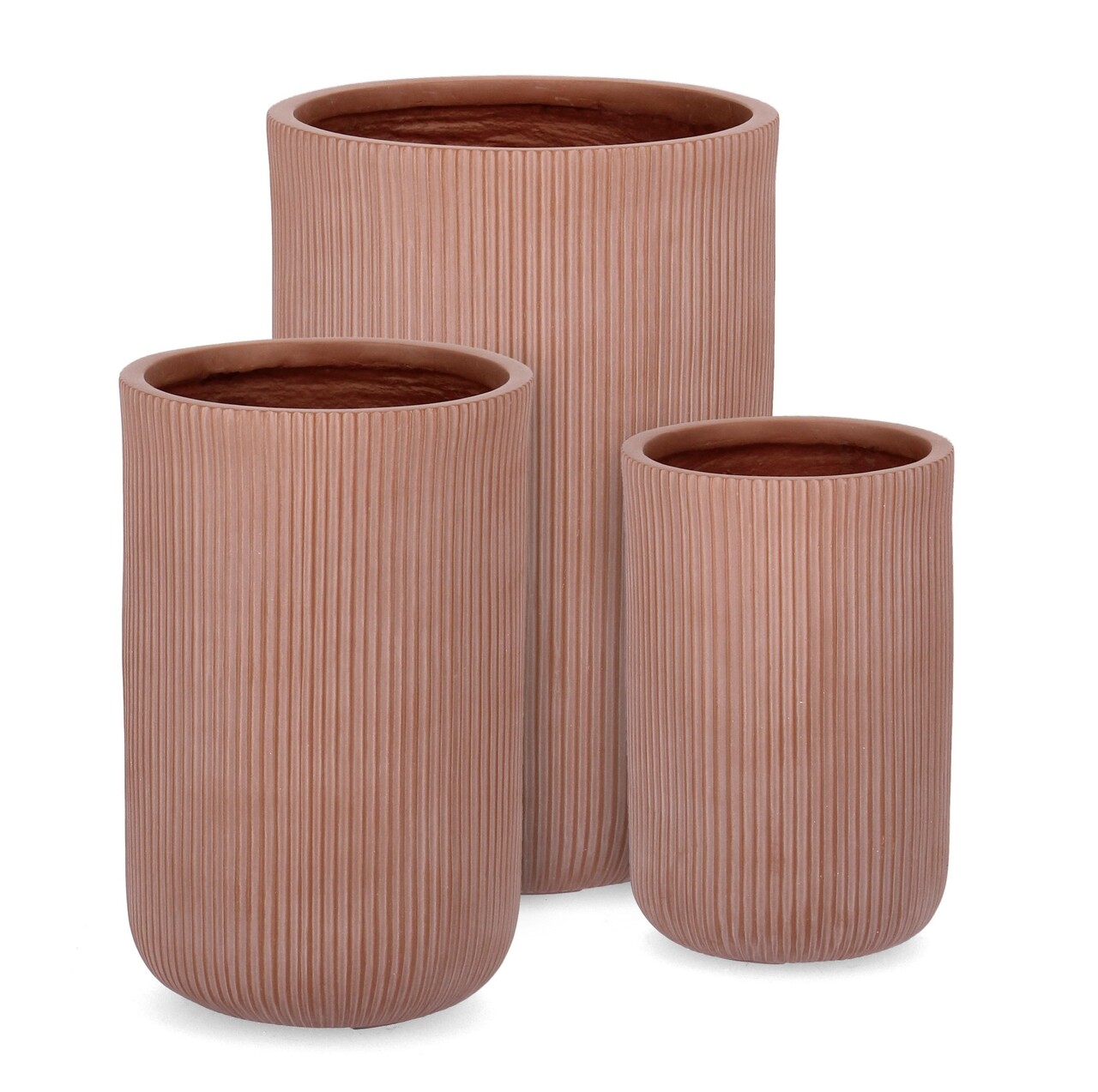 Set Ghivece Pentru Exterior 3 Piese Ribbed, Bizzotto, Ø37.5 X 55.5 Cm, Fibra De Sticla Si Argila, Teracota