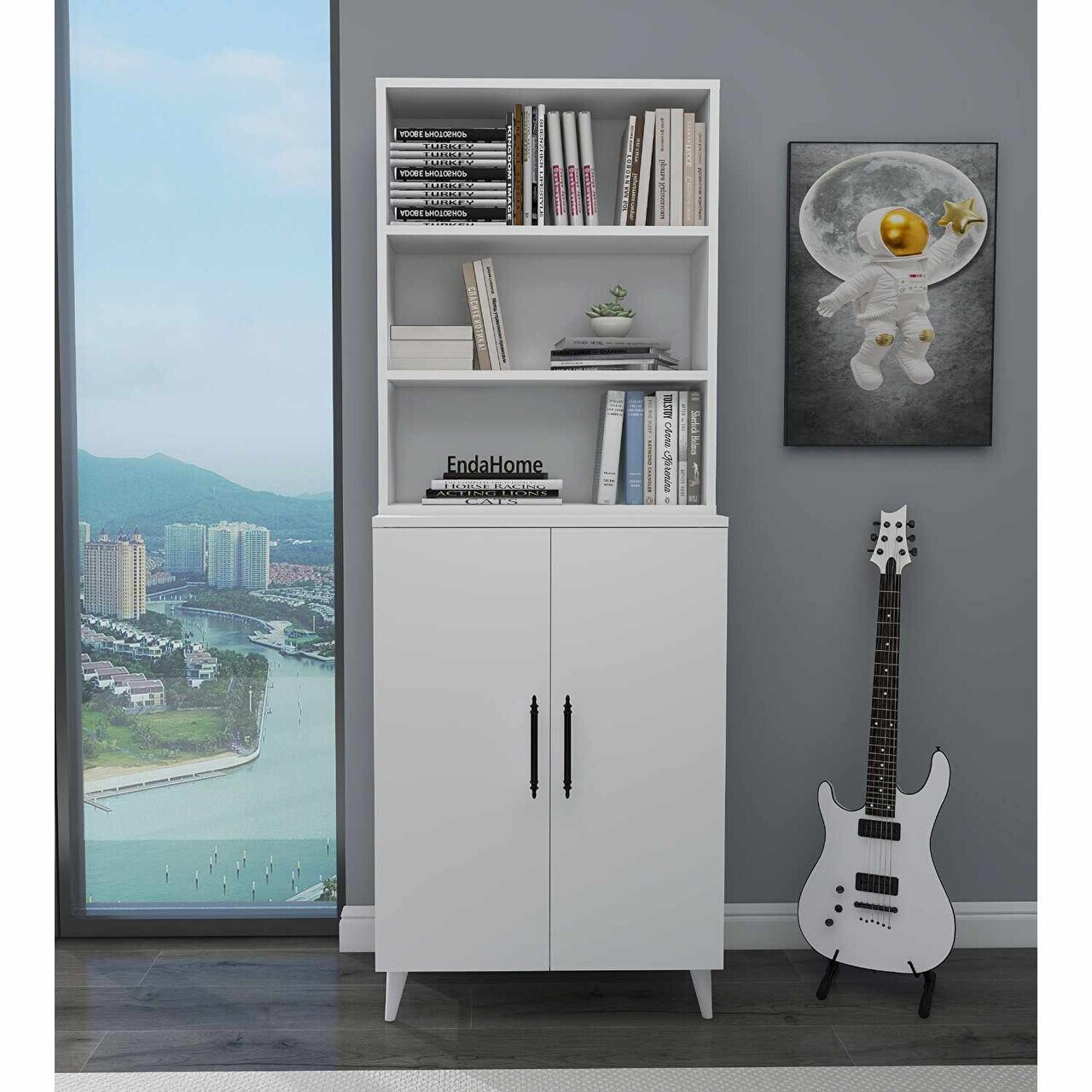 Corp biblioteca, Hanah Home, Oras, 65x183.4x32 cm, Alb — imaginea 2