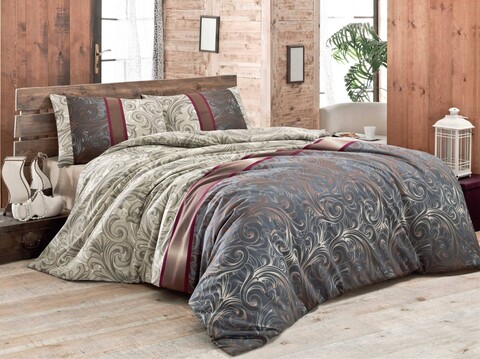 Lenjerie de pat dubla, Victoria, Hurrem 121VCT82411, 3 piese, amestec bumbac, multicolor Lenjerii de Pat