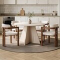 Set masa si scaune (5 piese), Nordure, Monroe 4, Travertin / Nuc / Alb