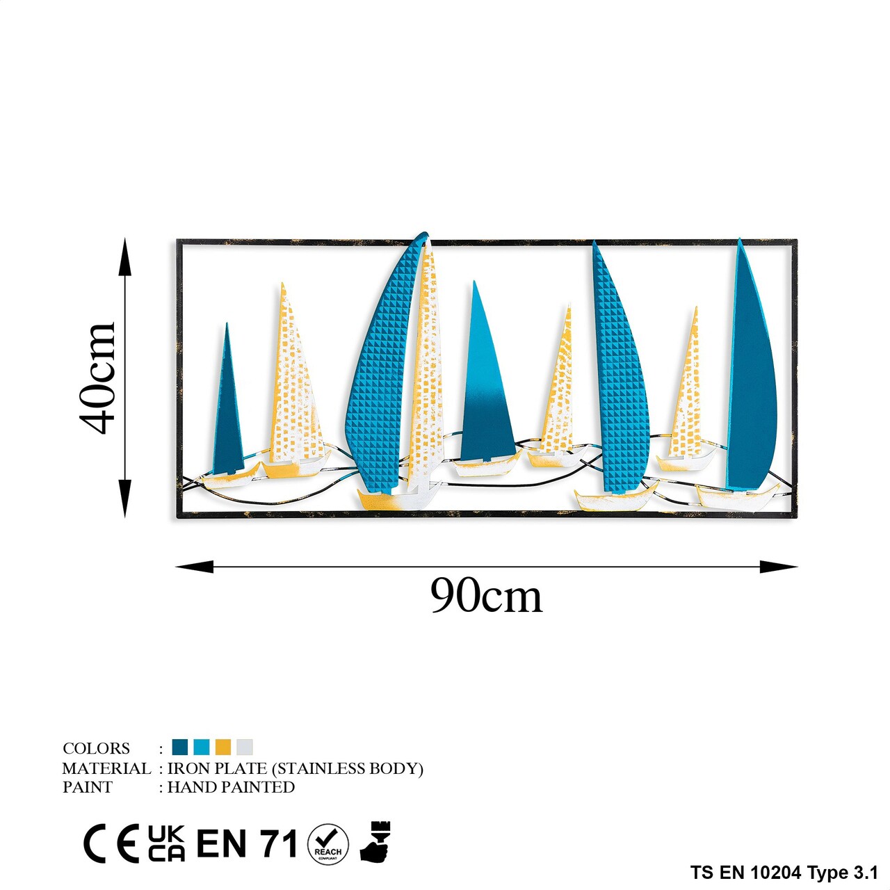 Decoratiune de perete, Yelkenli 2, Metal, 90 x 40 cm, Multicolor