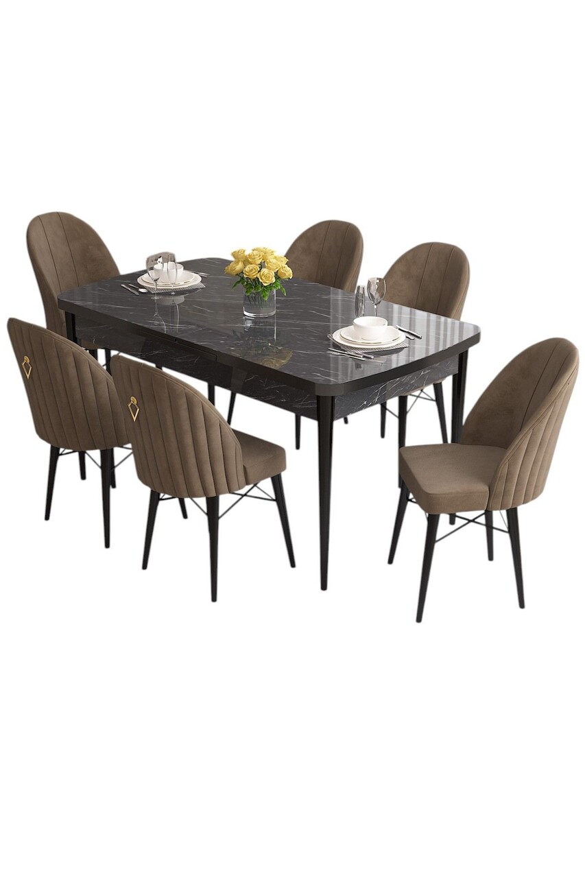 Set masa extensibila si scaune, Hanah Home, Roz, Marmură neagră / Maro - view 2
