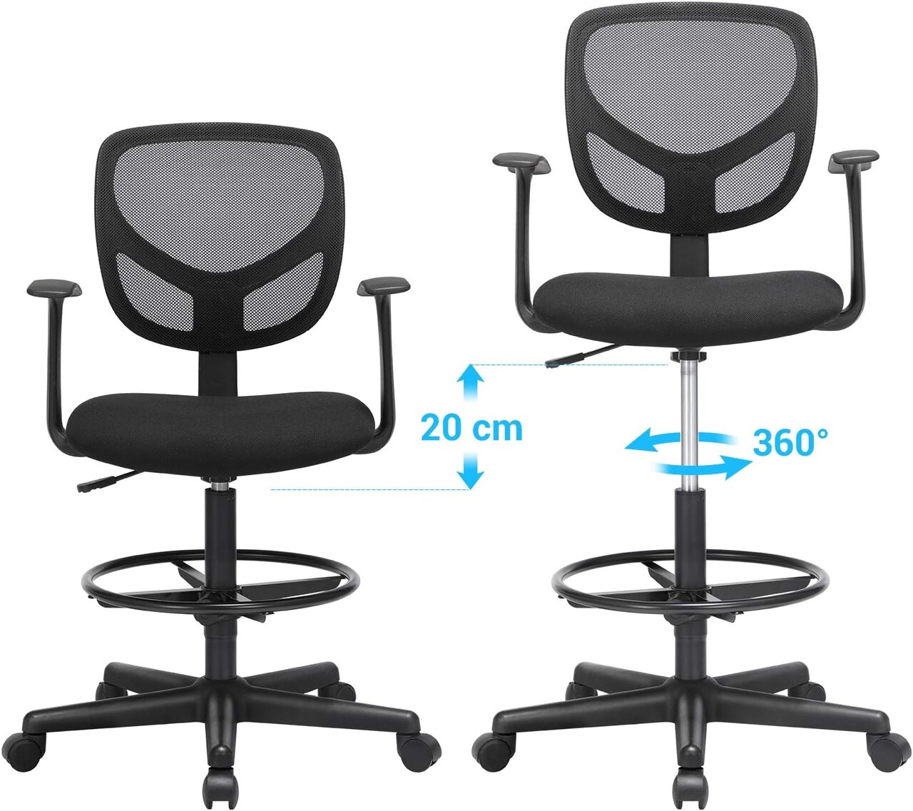 Scaun de birou ergonomic, Songmics, 64x64x97-117 cm, max 120 kg, negru - imagine 4