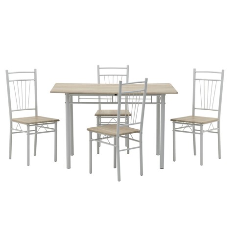 Set dining/bucatarie InArt, masa si 4 scaune, 120x69x75 cm, lemn de mesteacan/fier