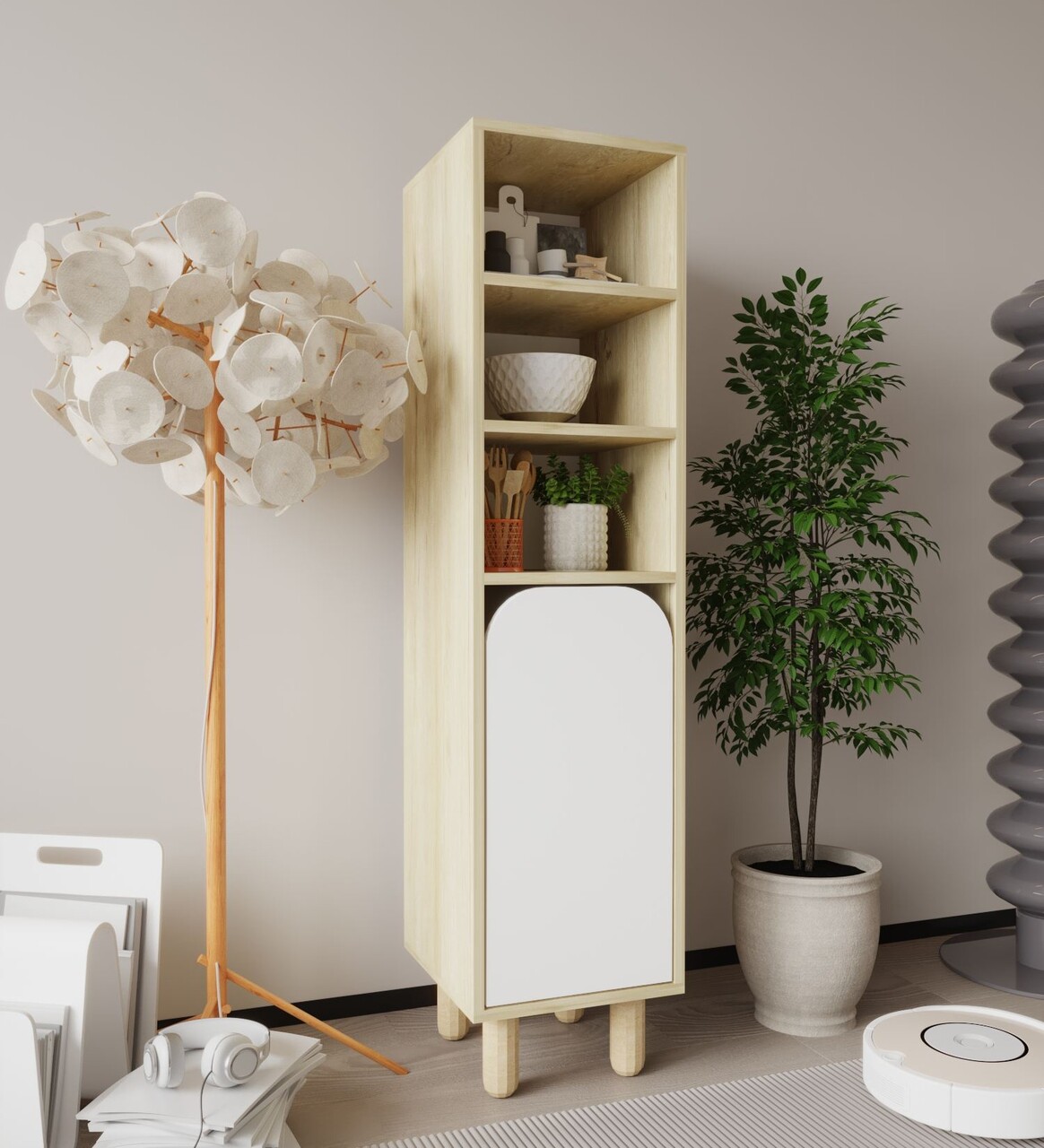 Dulap multifunctional, Hanah Home, Parma 1, 37x155x40 cm, PAL, Stejar Safir / Alb - view 2