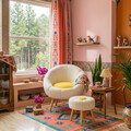 Set fotoliu cu aripioare și măsuță laterală (2 piese), Atelier del Sofa, 666HAC5110, PAL, Alb / Galben