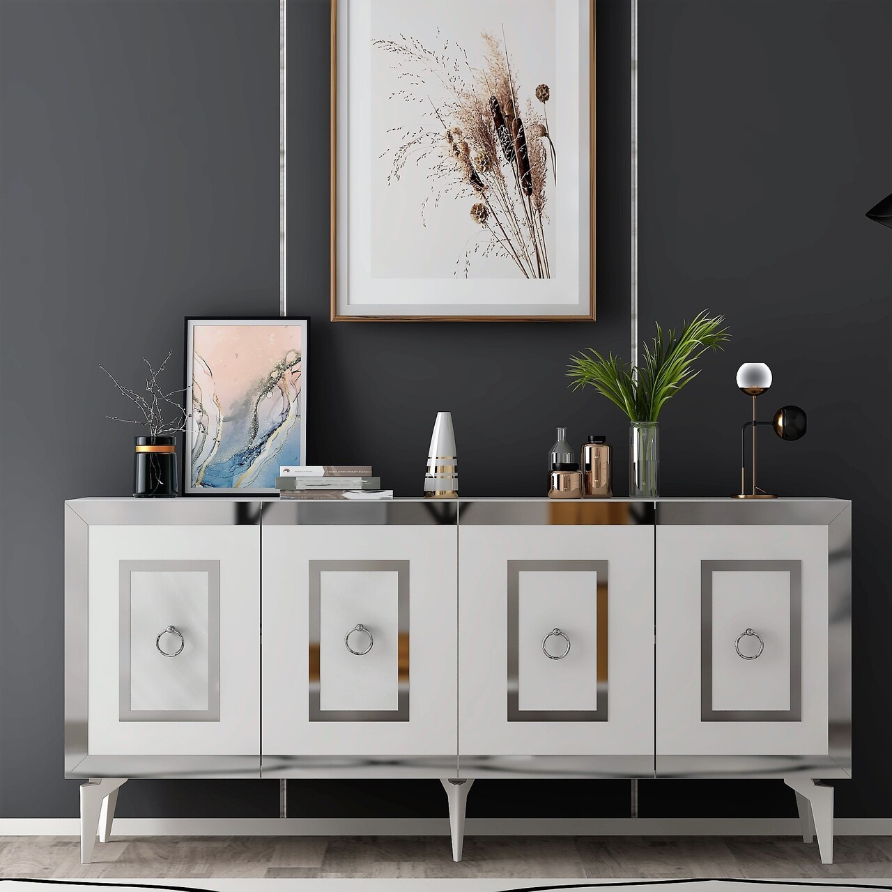 Consola, Olivia, Karya, 150x40x79 cm, PAL , Alb / Argintiu - 1 | YEO