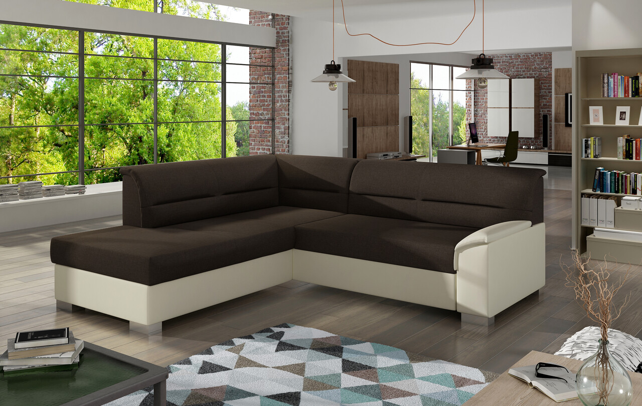 Coltar extensibil stanga 4 locuri ELTAP, BR03, Bergen, 247x214x83 cm, lemn/poliester, maro inchis/bej - 1 | YEO