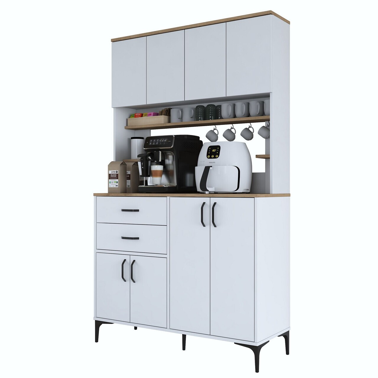 Dulap multifunctional, Hanah Home, JE212, 120x204.2x45 cm, PAL melaminat, Alb/Maro - view 8