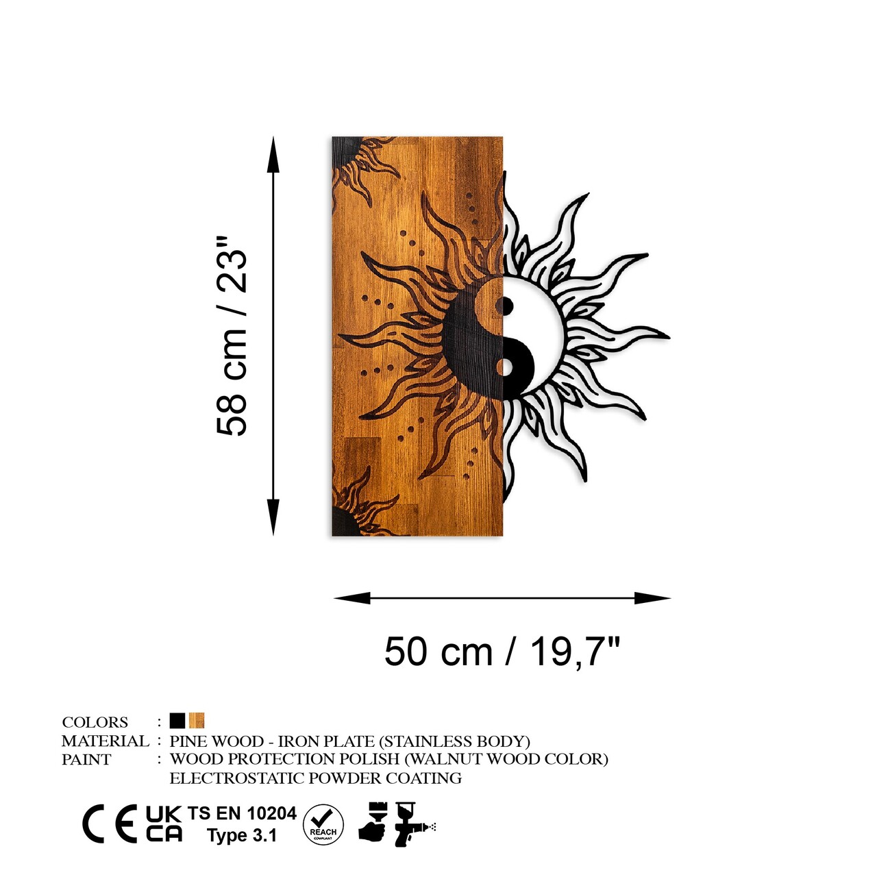 Decoratiune de perete, Yin Yang, Lățime: 50 cm Înălțime: 58 cm Adâncime: 3 cm, Nuc / Negru - view 7