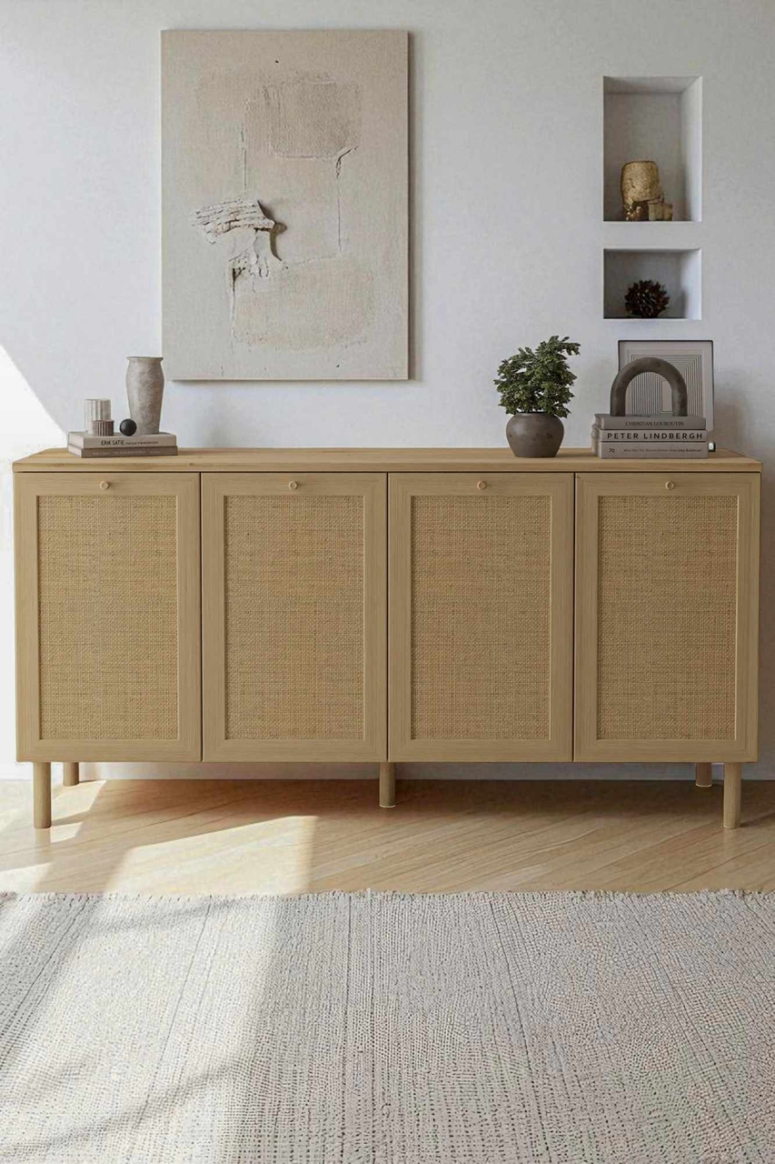 Bufet, Hanah Home, Baru, 160x80x42 cm, Bej