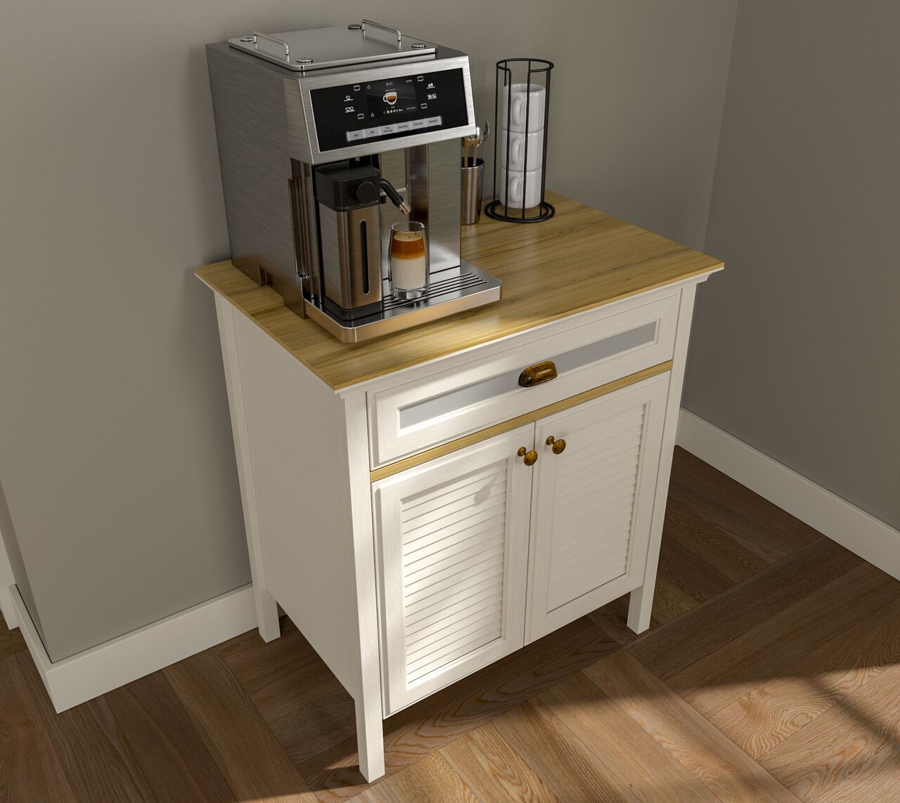 Dulap de bar pentru cafea, Hanah Home, FRN-21035, 80.4x90.1x52.1 cm, PAL, Crem / Stejar / Gri - view 4