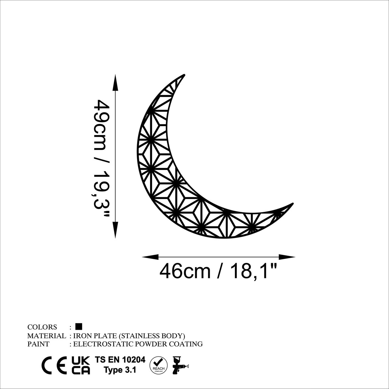 Decoratiune de perete, Crescent 2, Dimensiuni: 49 x 46 cm, Negru — imaginea 6