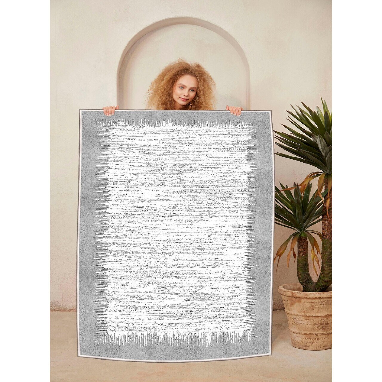 Covor, Woosonıl076, 120x180 cm, Crem / Gri — imaginea 3