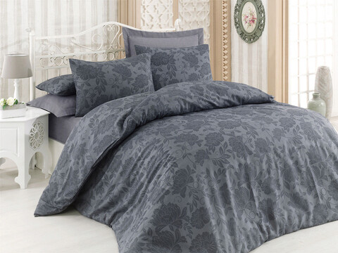 Lenjerie de pat dubla (eu) (it), 3 piese, jamie - anthracite, eponj home, 65% bumbac/35% poliester