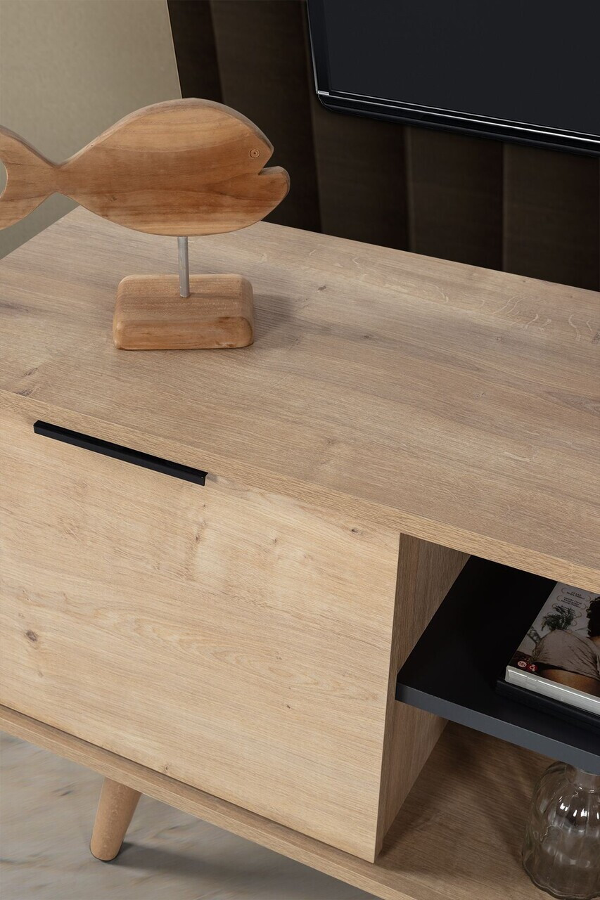 Comoda TV, Hanah Home, Sina 3619, 160x59x35 cm, PAL, Stejar safir / Antracit — imaginea 5