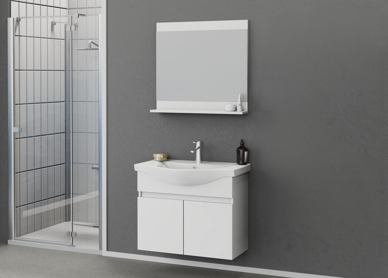 Set mobilier de baie (2 piese), Hanah Home, Mare 80, Alb mat - view 2