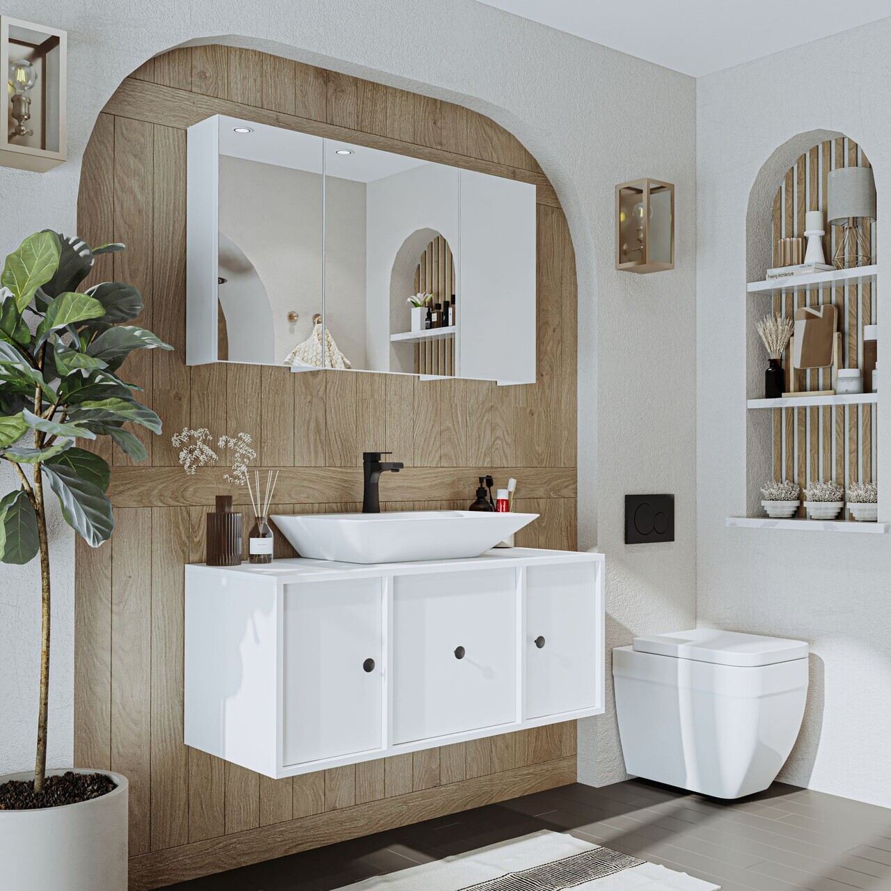 Set Dulap de Baie cu Chiuvetă și Oglindă (2 Piese), Hanah Home, 2548, MDF, Alb — imaginea 2