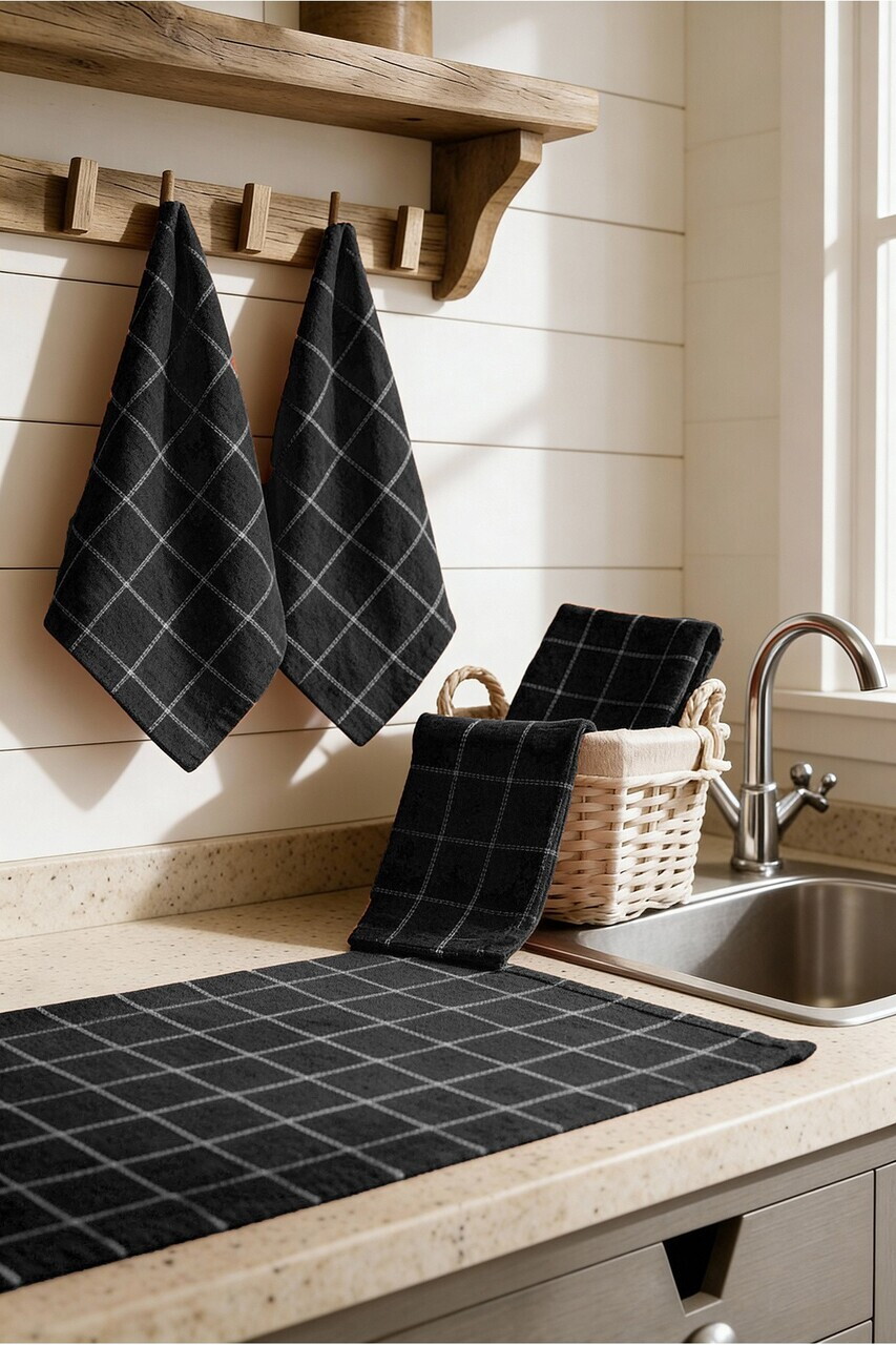 Set prosoape de bucatarie, Hermia, 741LDN1127, Negru