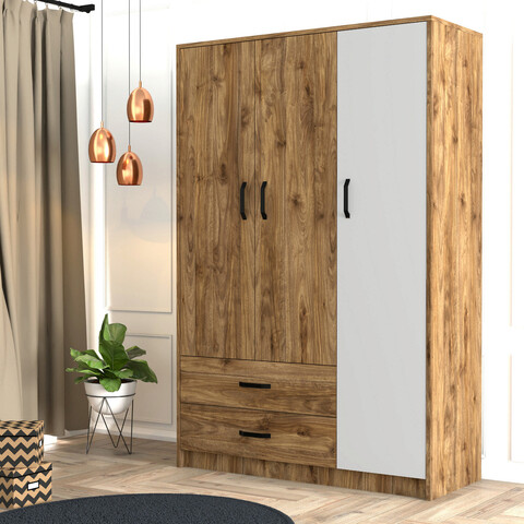Dulap pentru haine, Mezza, Grande 3504, 120×181.8x48cm, Nuc / Alb 120x181.8x48cm imagine 2022