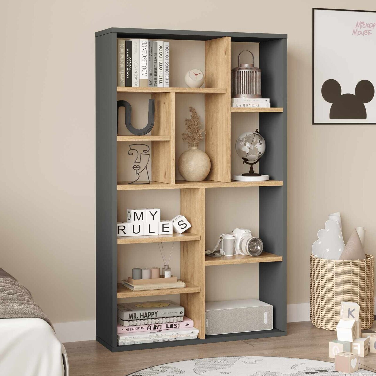 Corp biblioteca Hanah Home Kor1-Sa 75x123.6x22 cm PAL Natural / Antracit