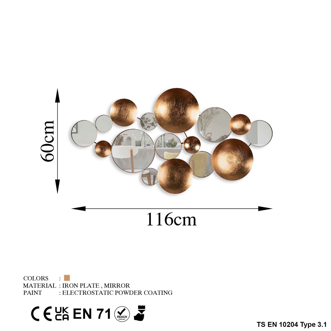 Decoratiune de perete, Infinity, Metal, Latime: 116 cm / Inaltime: 60 cm / Adancime: 4 cm, Multicolor
