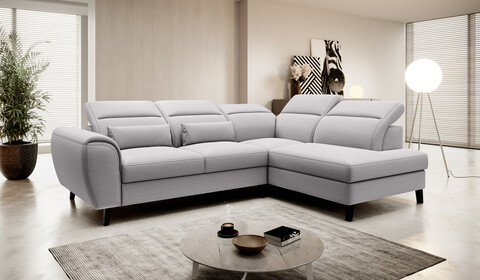 Coltar extensibil dreapta 4 locuri ELTAP, RT-04GO, Noble, 255x201x100 cm, lemn/poliester, gri deschis