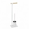 Suport hartie igienica si perie de toaleta Macao, Wenko,  21 x 15 x 70.5 cm, lemn/inox, alb/natur