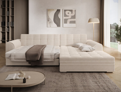 Coltar extensibil dreapta 4 locuri ELTAP, Sorento, 296x194x78 cm, lemn/poliester, bej