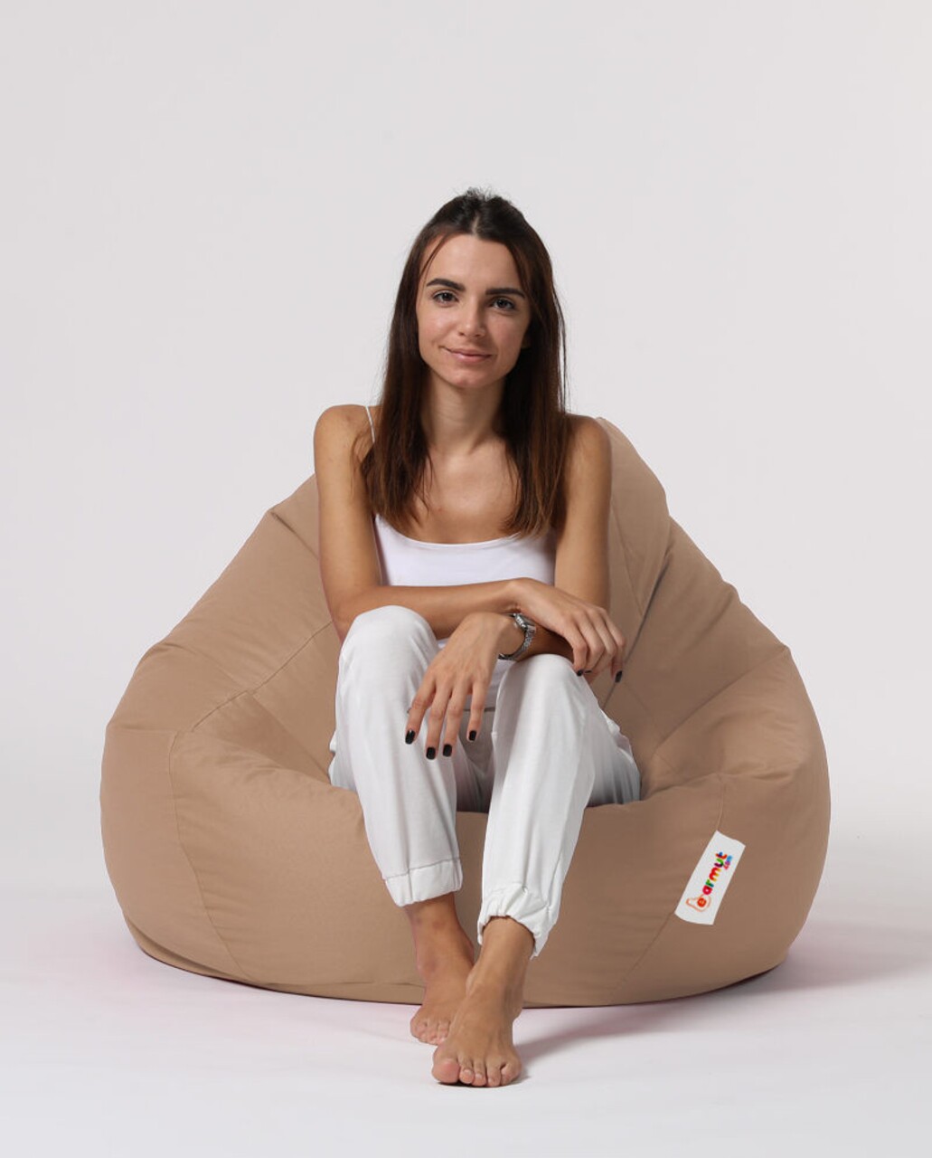 Fotoliu Puf, Bean Bag, Ferndale Premium XXL, 115 X 130 Cm, Poliester Impermeabil, Bej Nurca