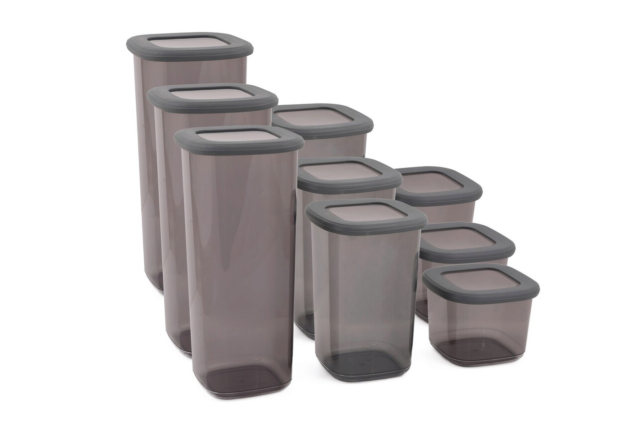 Set recipiente depozitare, Hermia, 964FRM1108, Dimensiune: 10 x 10 x 16,5 cm / 1200 ml (3 bucăți), Antracit - view 3