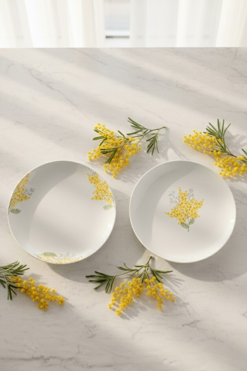 Set platouri servire desert, Hermia, 127RKL1613, Galben/Alb