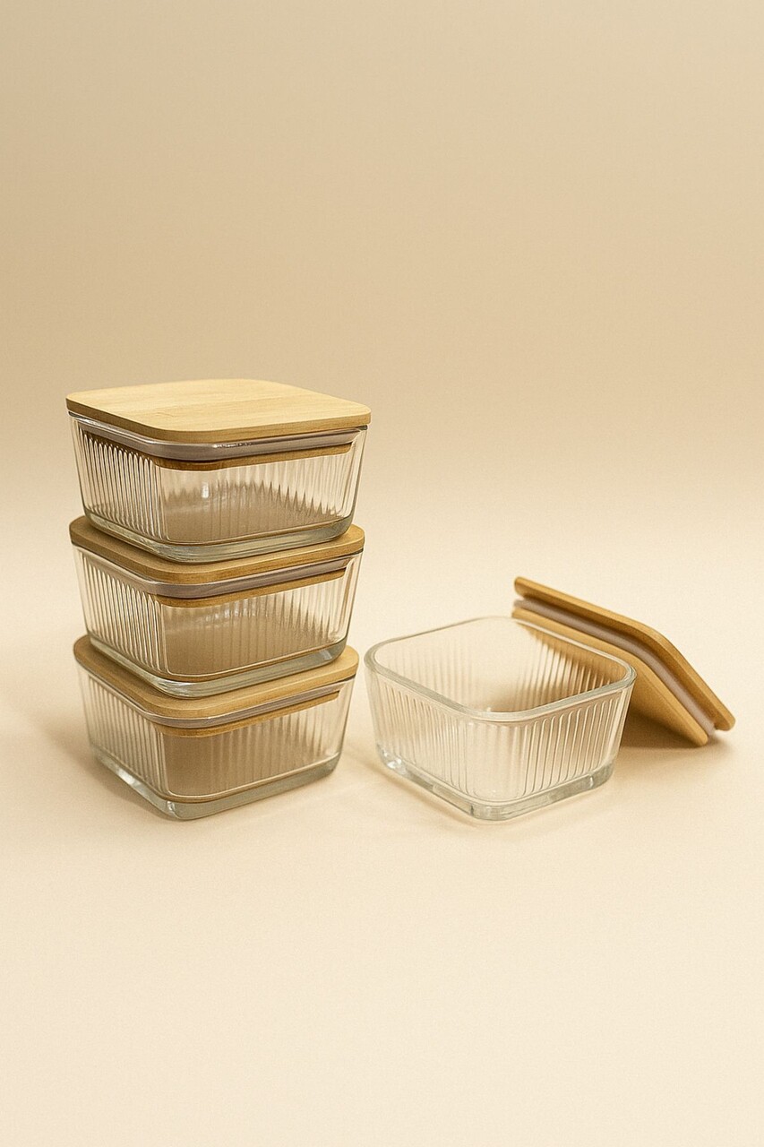 Set recipiente depozitare, Hermia, 409PBH1420, Capac din bambus: (4 bucăți), Transparent - imagine 3