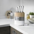 Set 5 cutite cu suport, Amefa, Forme, inox/lemn, argintiu/alb/natur