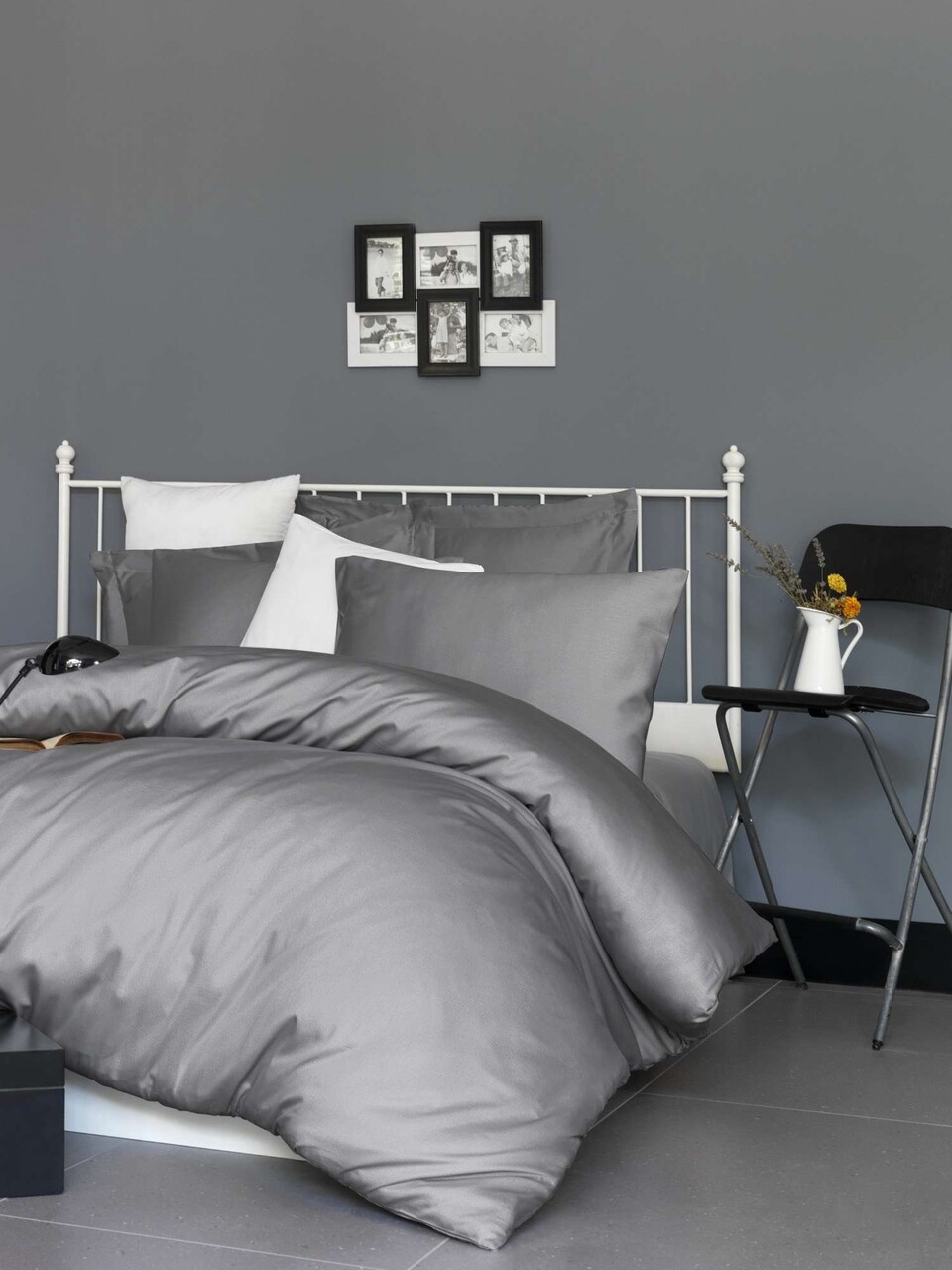 Lenjerie de pat dubla Super King (FR) 3 piese L'essentiel Maison De Dark Grey Gri inchis