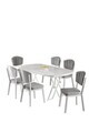 Set masa si scaune (7 piese), Hanah Home, Flori, Alb/Gri