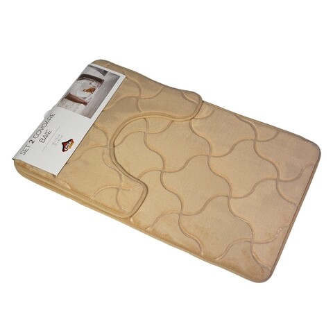Set 2 covorase de baie, Casa Plastor, Shapes, 45 x 73 cm, 37 x 45 cm, poliester/poliuretan/PVC, bej