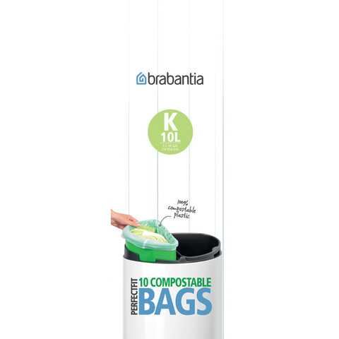 Set 10 saci de gunoi, Brabantia, PerfectFit Twin, marimea K, 10 L, nailon, verde