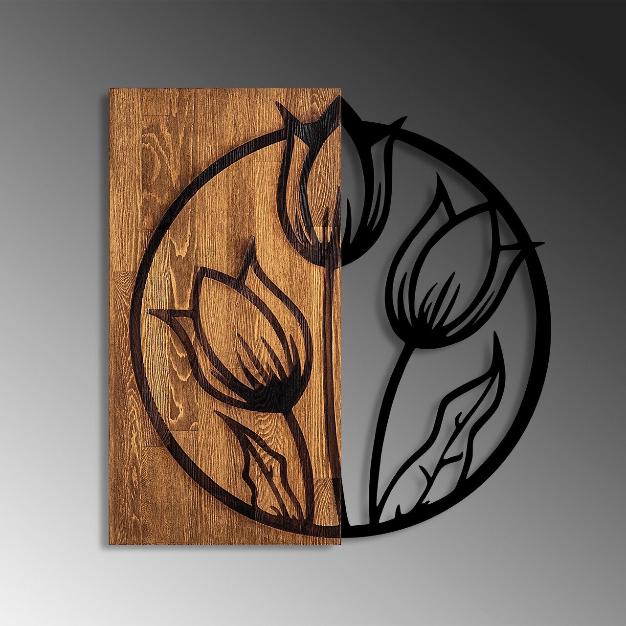 Decoratiune de perete, Tulips, Dimensiuni: 56 x 57 cm, Nuc / Negru - view 4