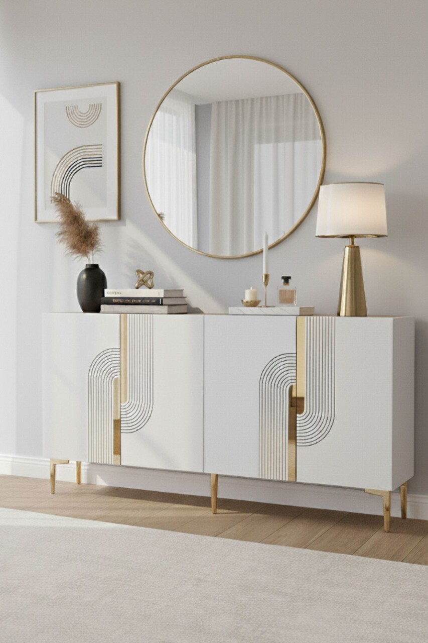 Consola, Hanah Home, Meyra 150, 150x75x32 cm, PAL , Alb/Auriu - view 2